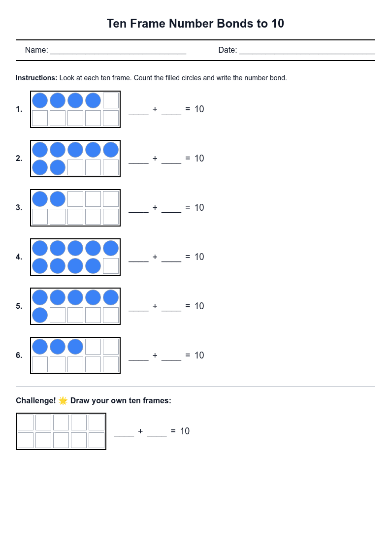 Ten Frame Number Bonds to 10