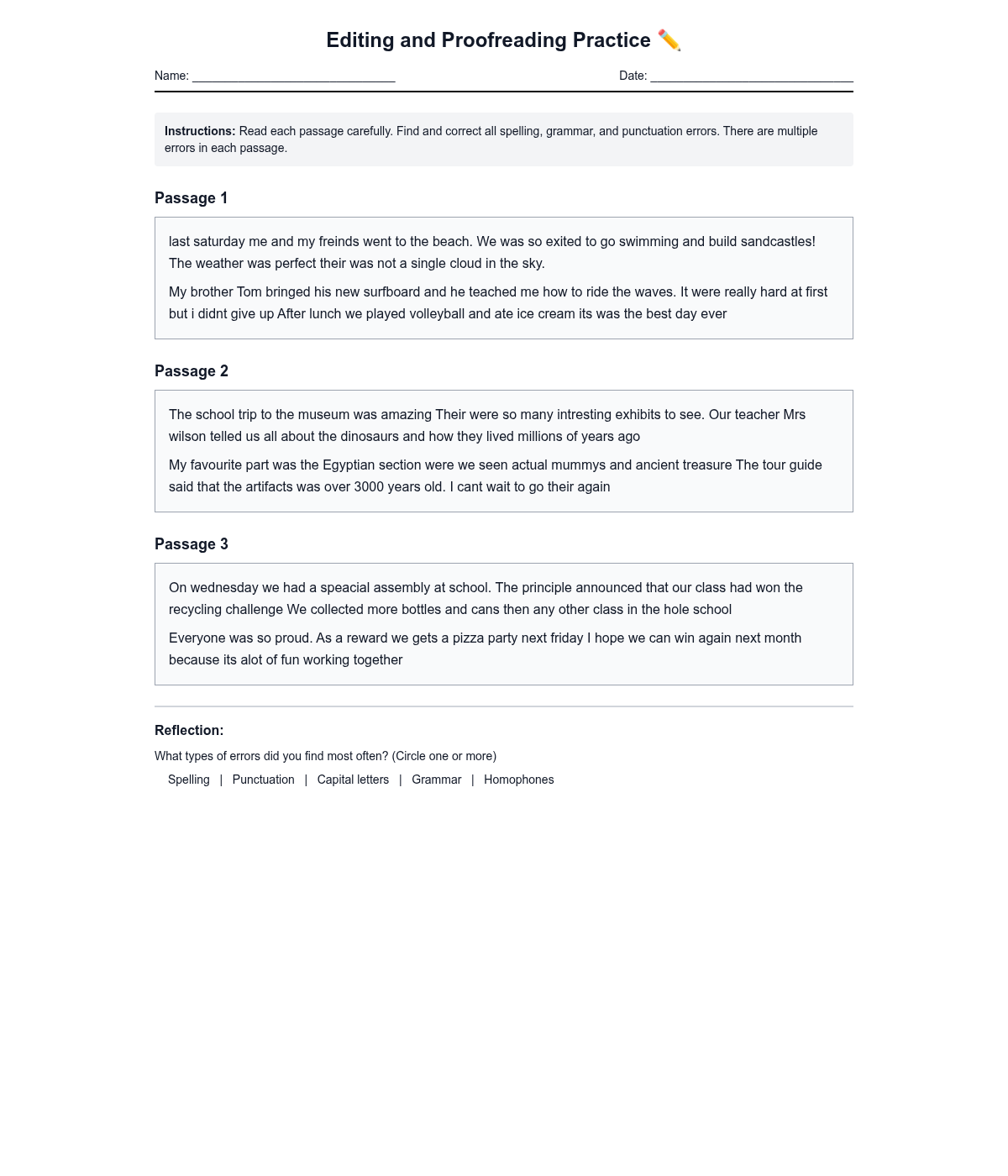 Editing and Proofreading Practice