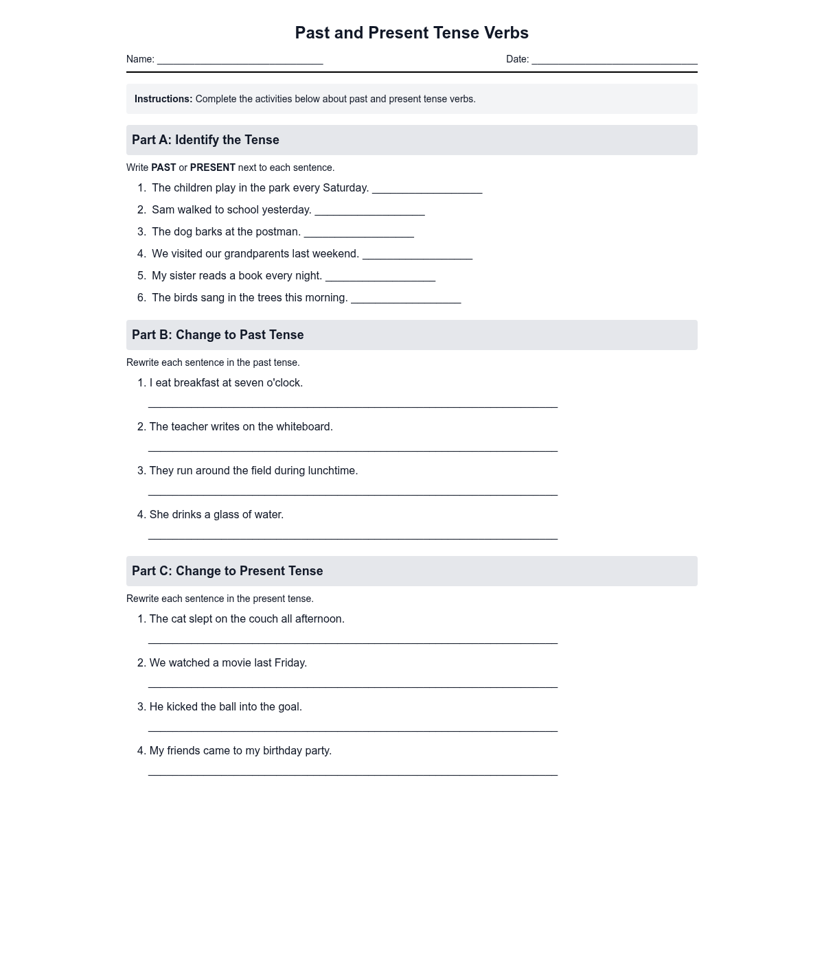 Past and Present Tense Verbs