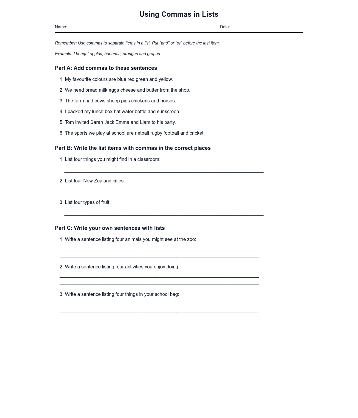Using Commas in Lists