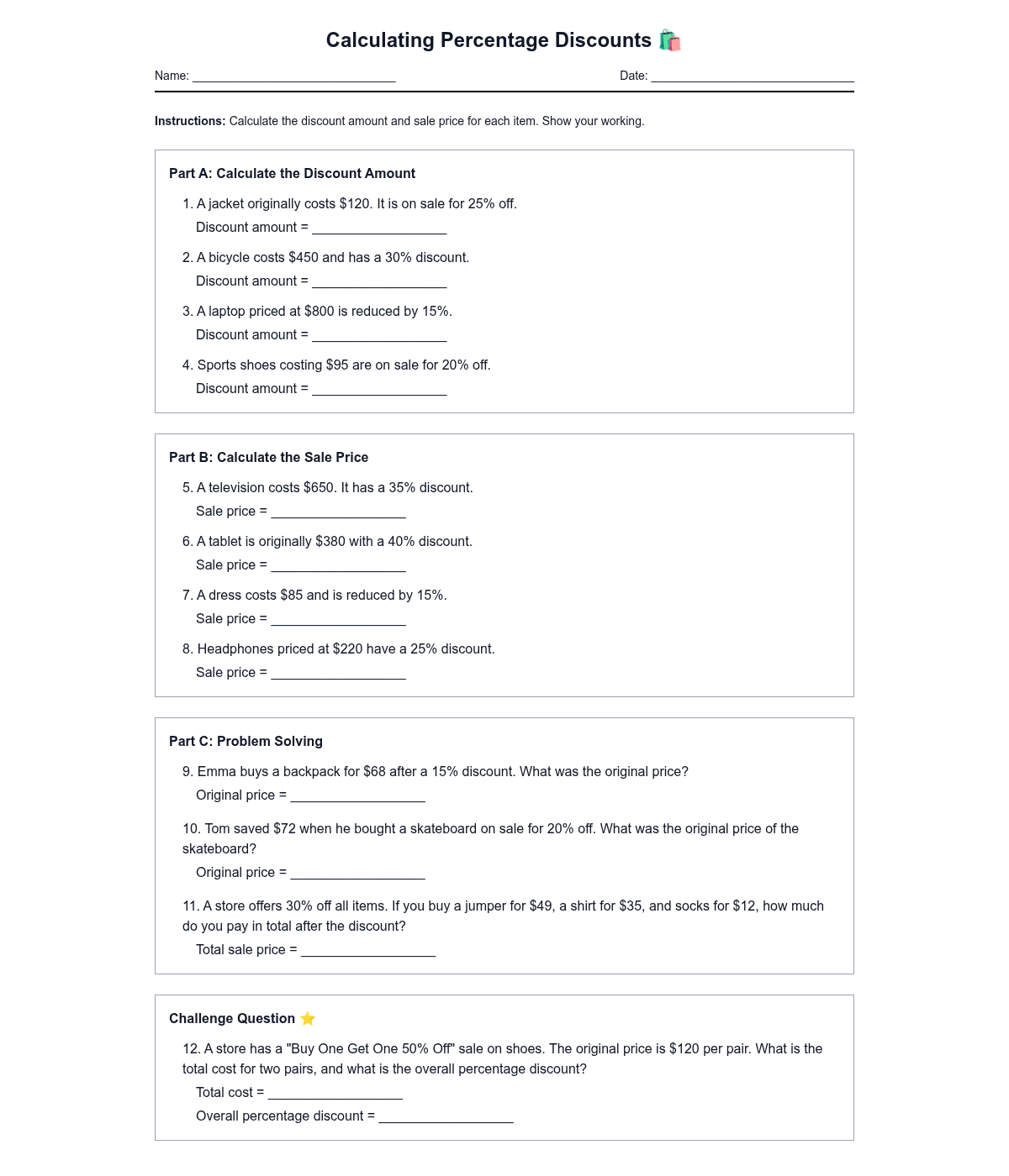 Calculating Percentage Discounts