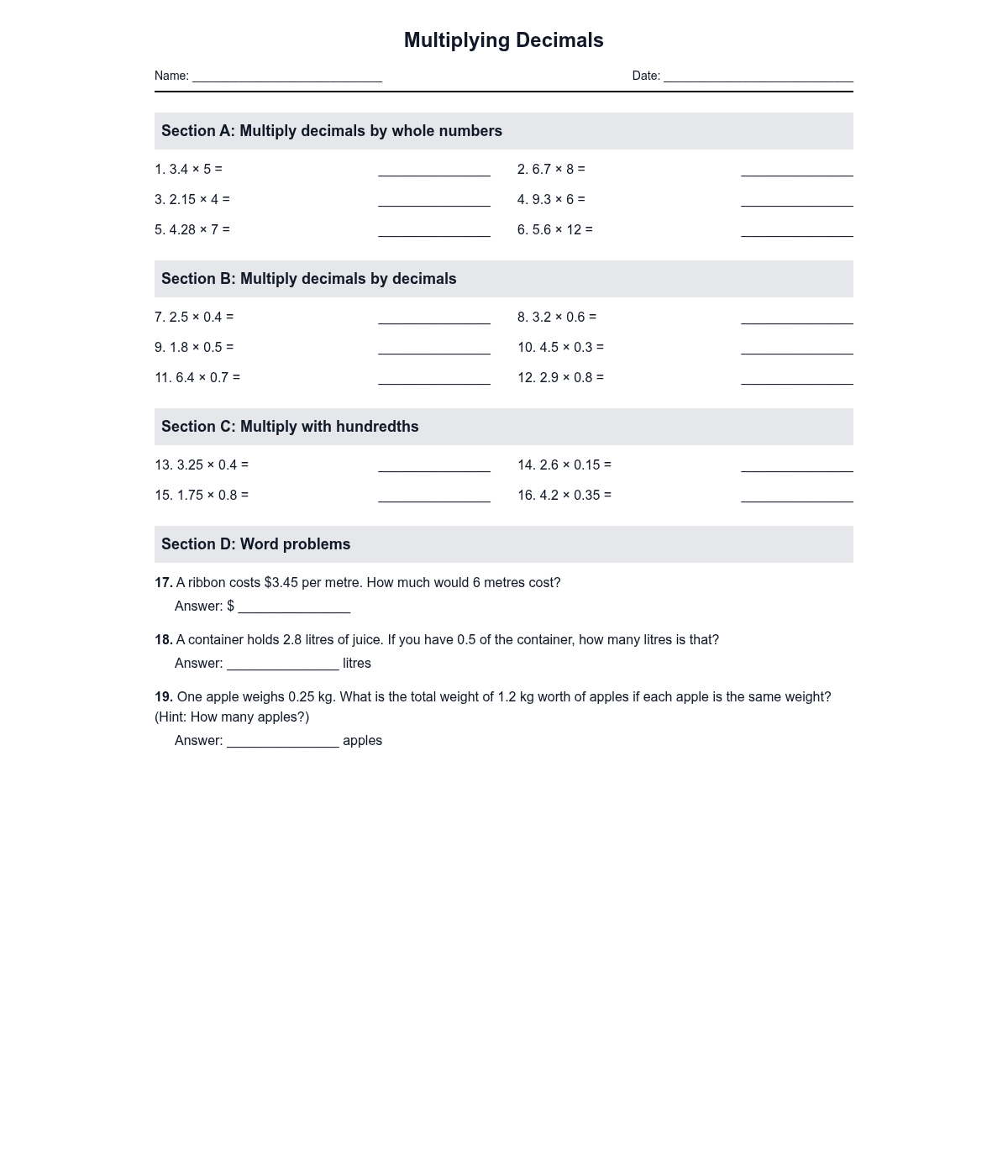 Multiplying Decimals