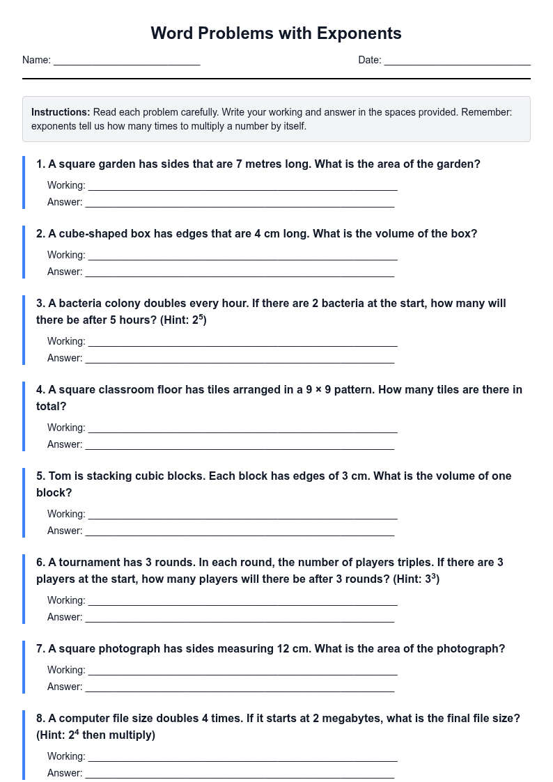 Word Problems with Exponents
