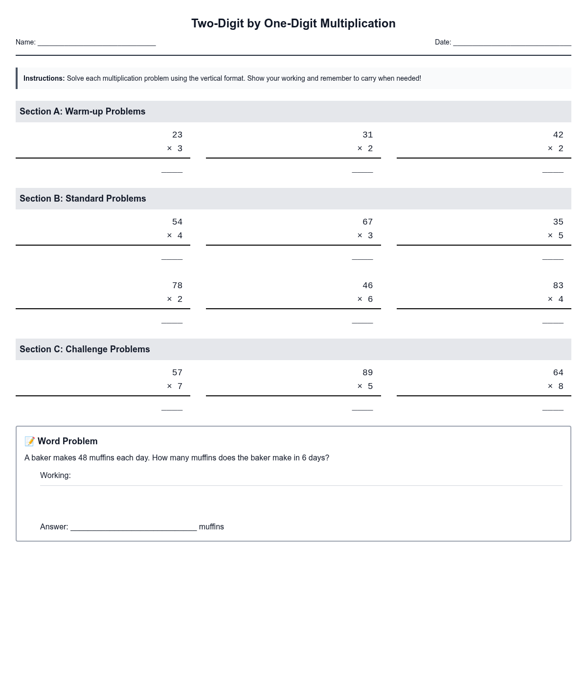 Two-Digit by One-Digit Multiplication