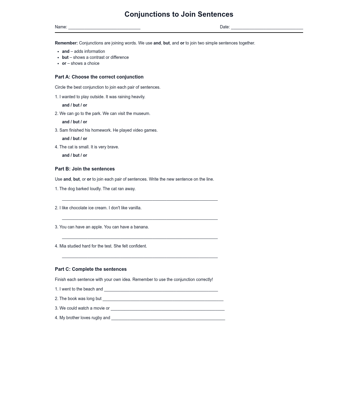 Conjunctions to Join Sentences