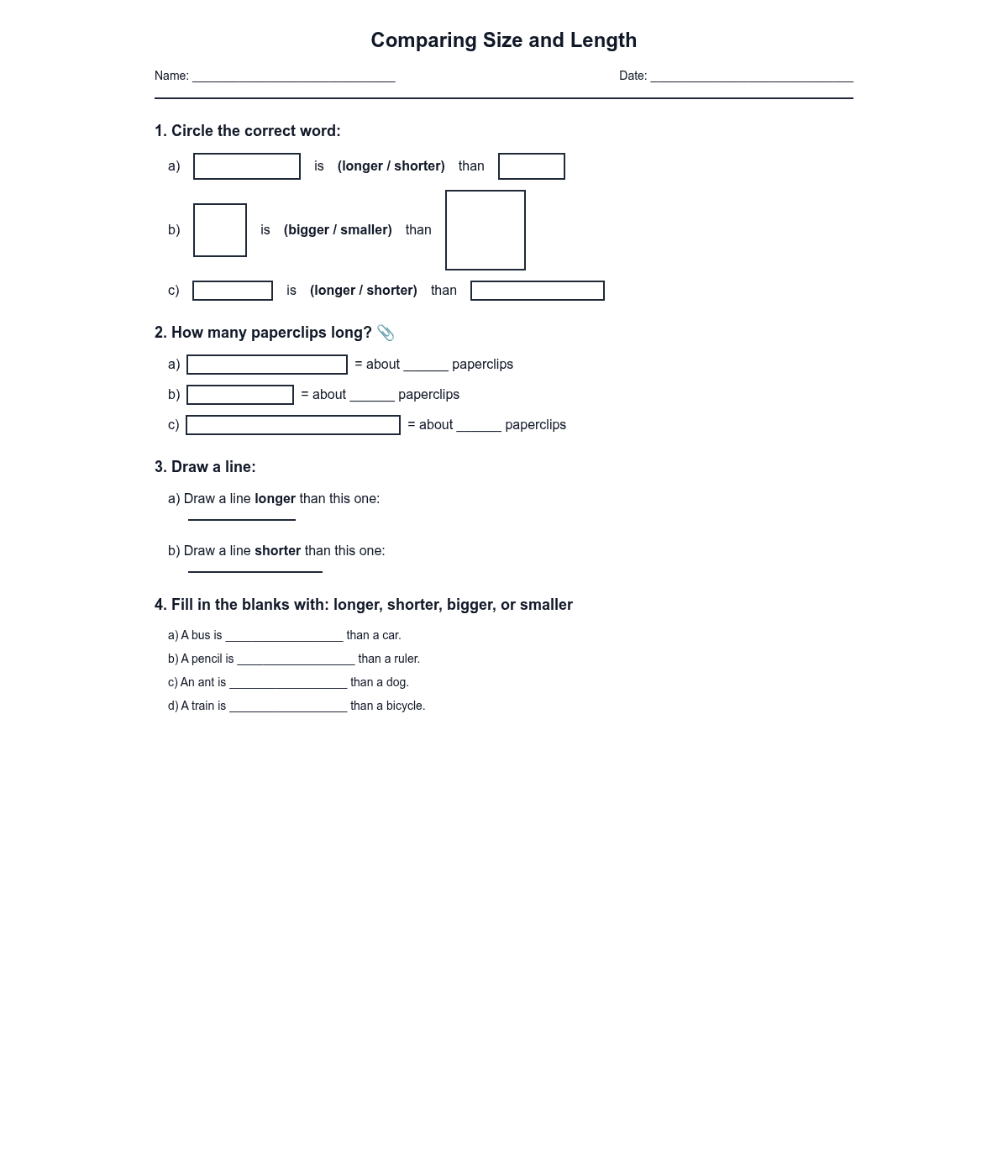 Comparing Size and Length