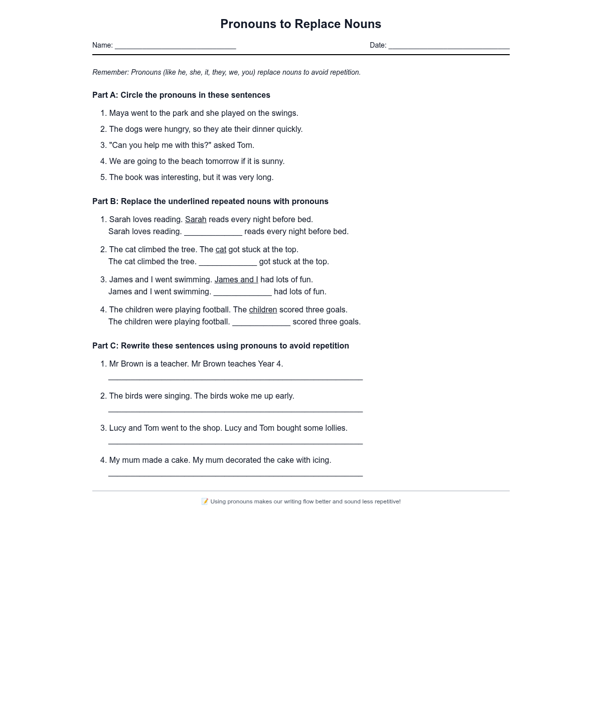 Pronouns to Replace Nouns