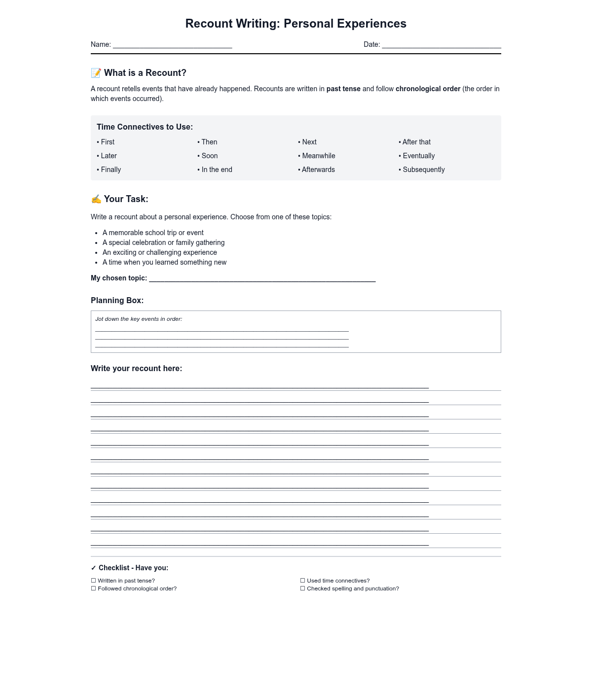 Recount Writing Personal Experiences