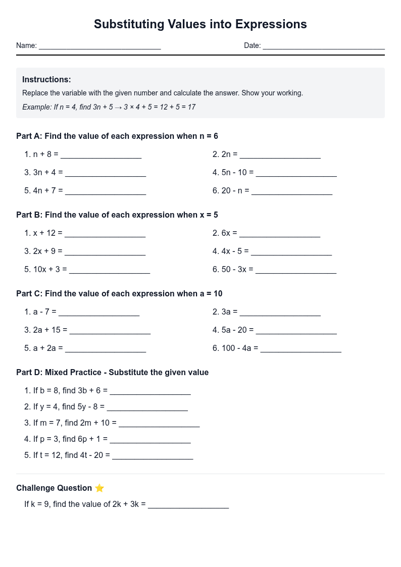 Substituting Values into Expressions