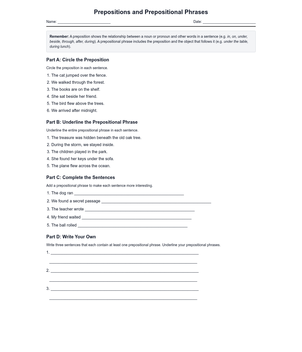 Prepositions and Prepositional Phrases