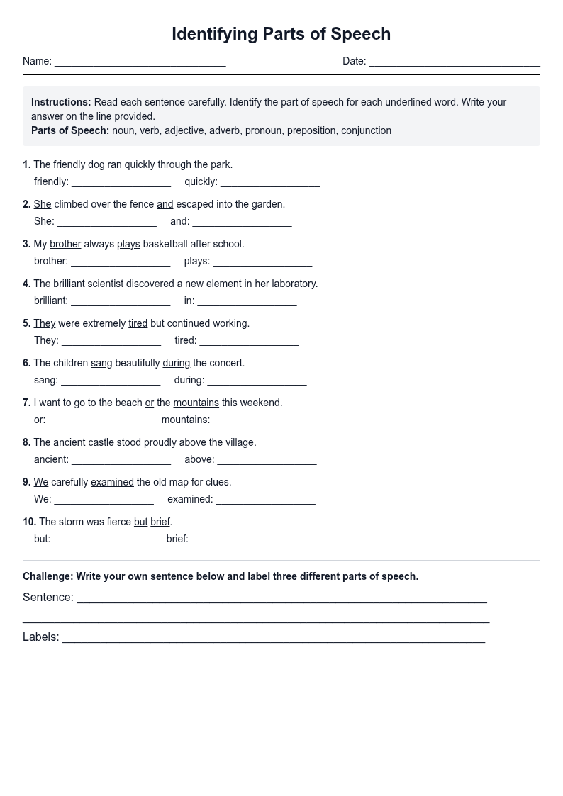 Identifying Parts of Speech