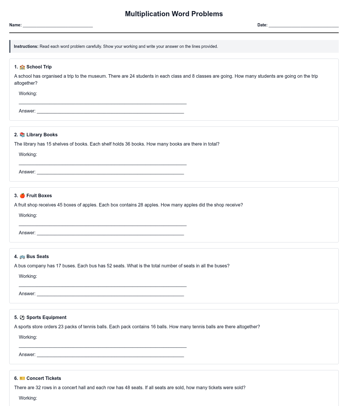 Multiplication Word Problems