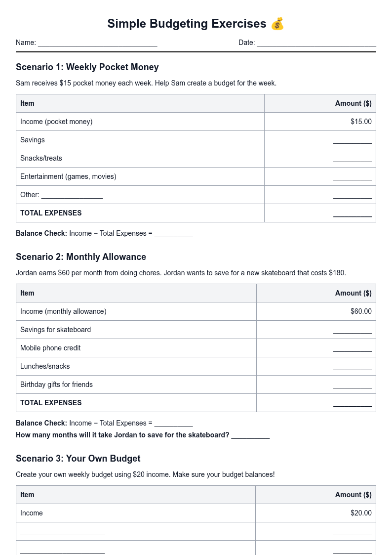 Simple Budgeting Exercises