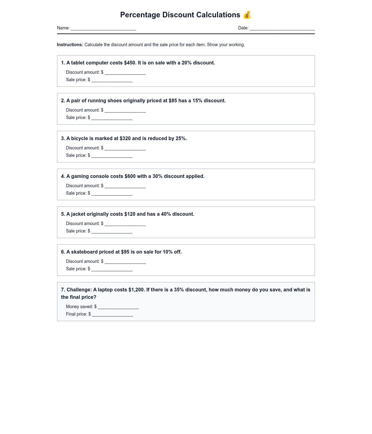 Percentage Discount Calculations