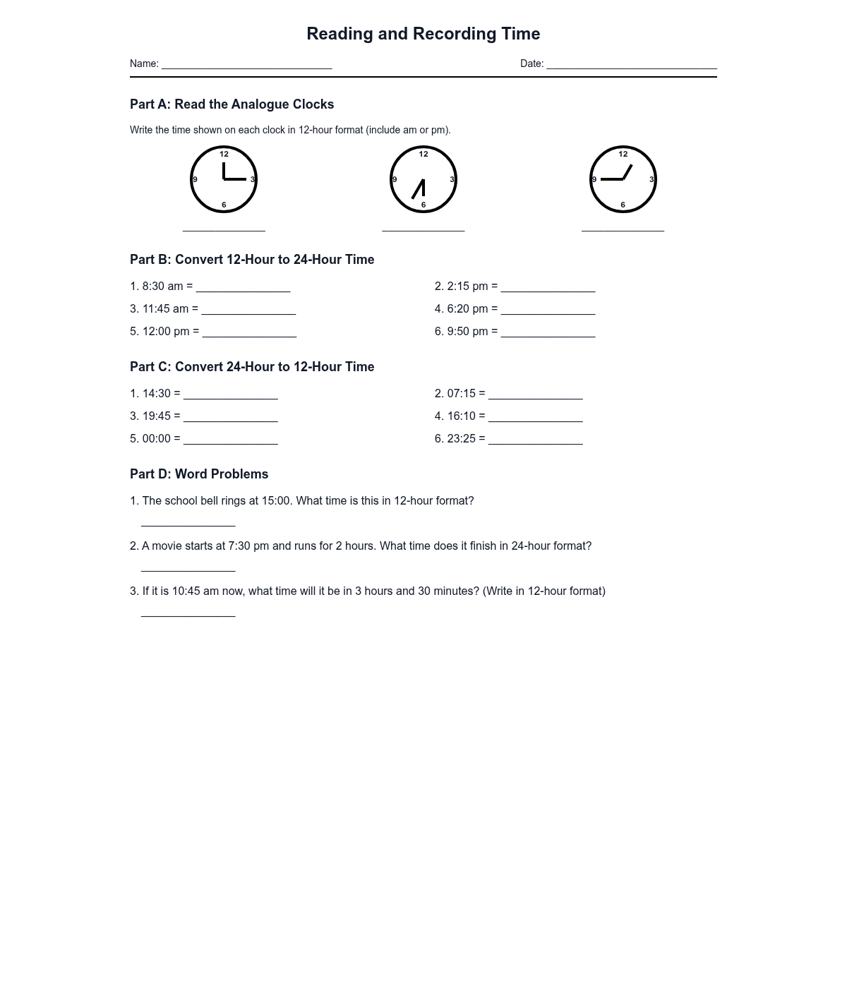 Reading and Recording Time