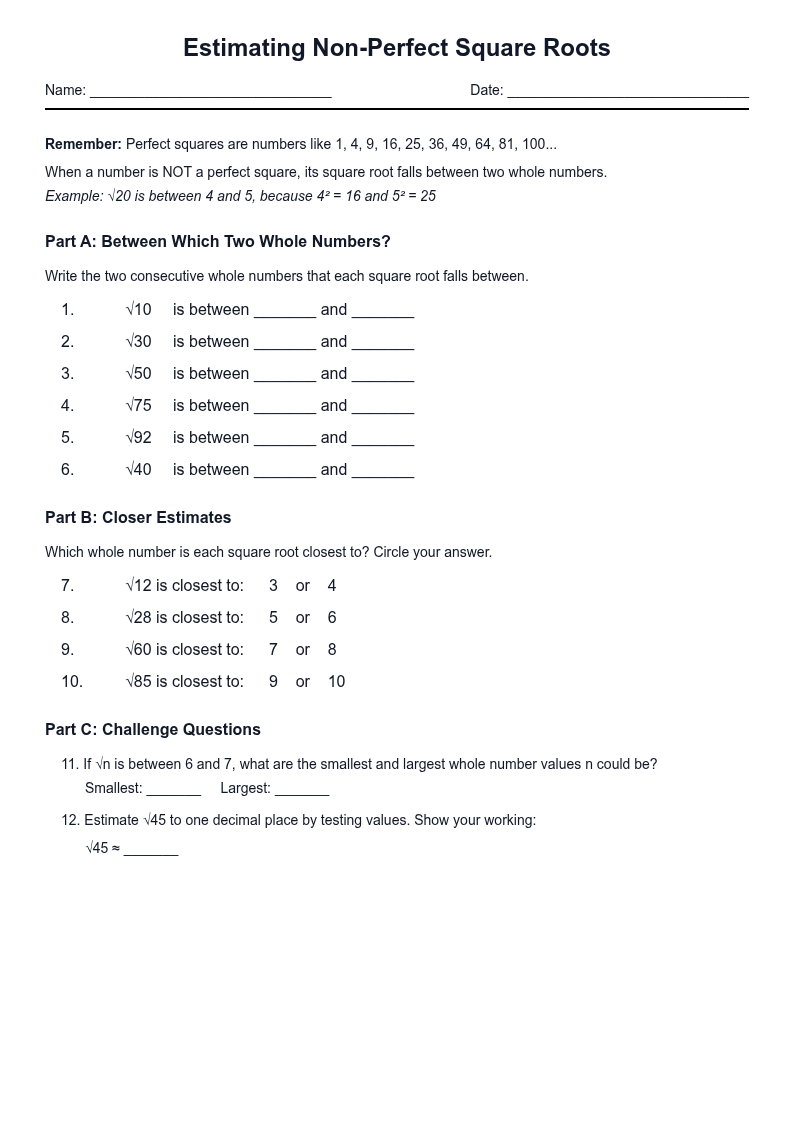 Estimating Non-Perfect Square Roots