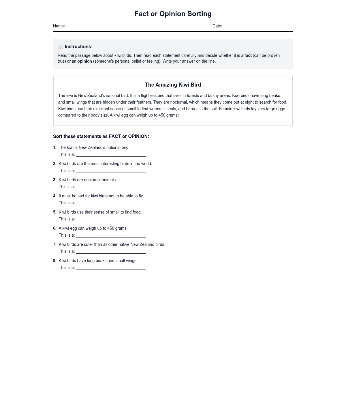 Fact or Opinion Sorting