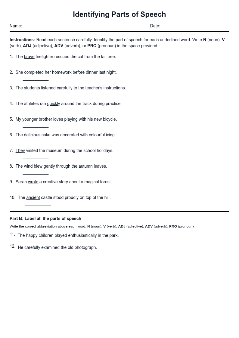Identifying Parts of Speech