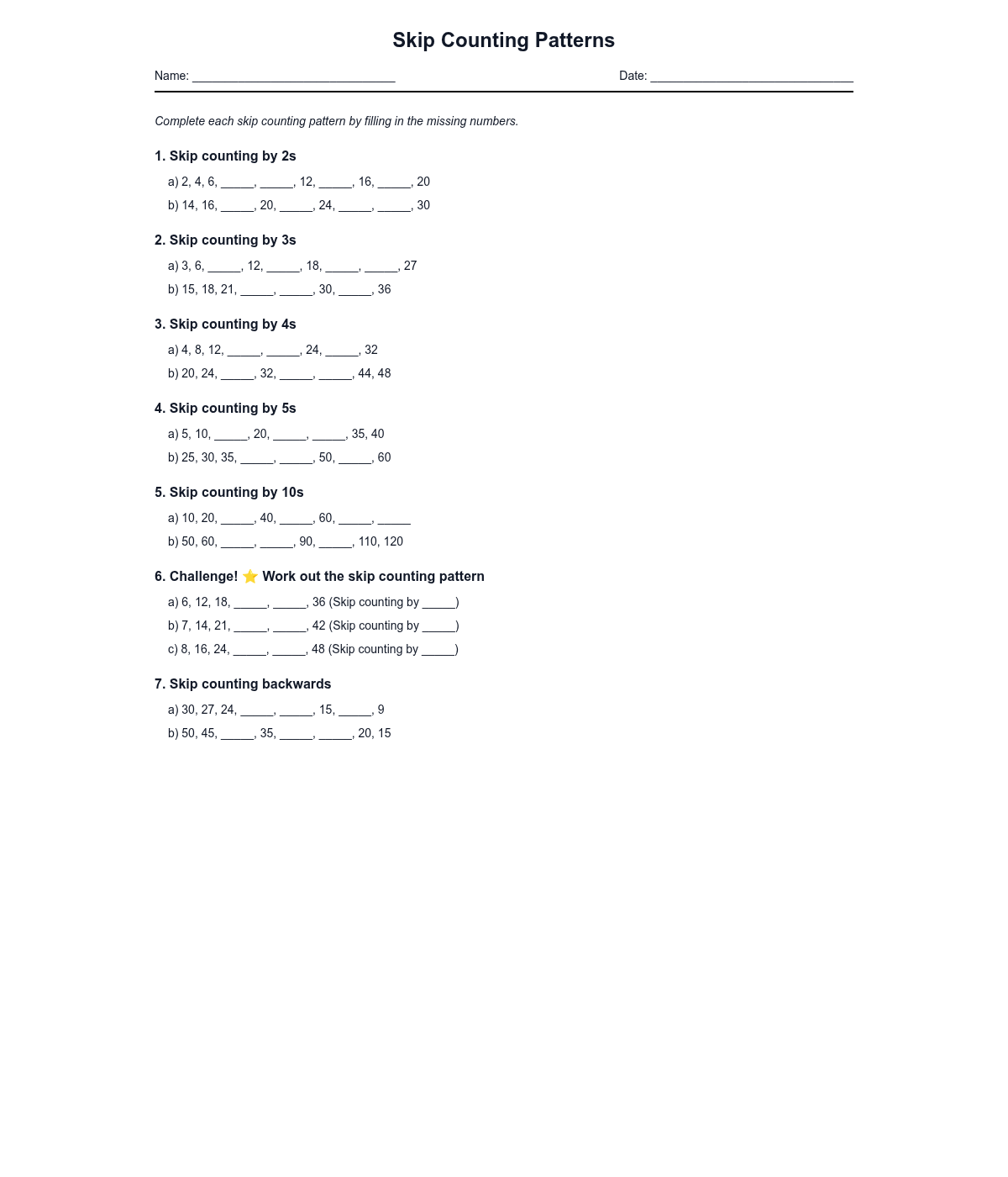 Skip Counting Patterns