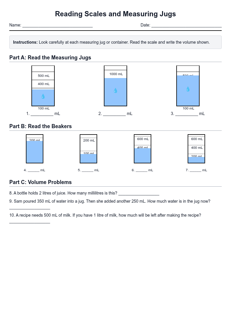 Reading Scales and Measuring Jugs