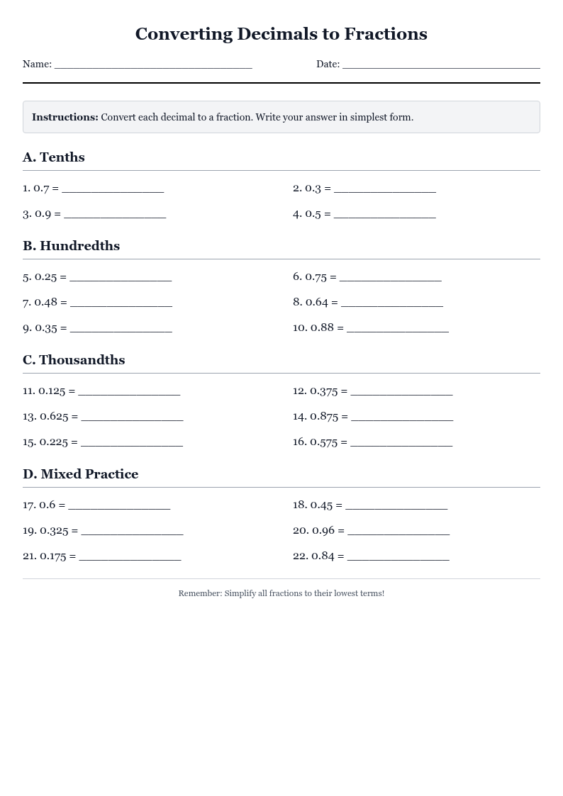 Converting Decimals to Fractions