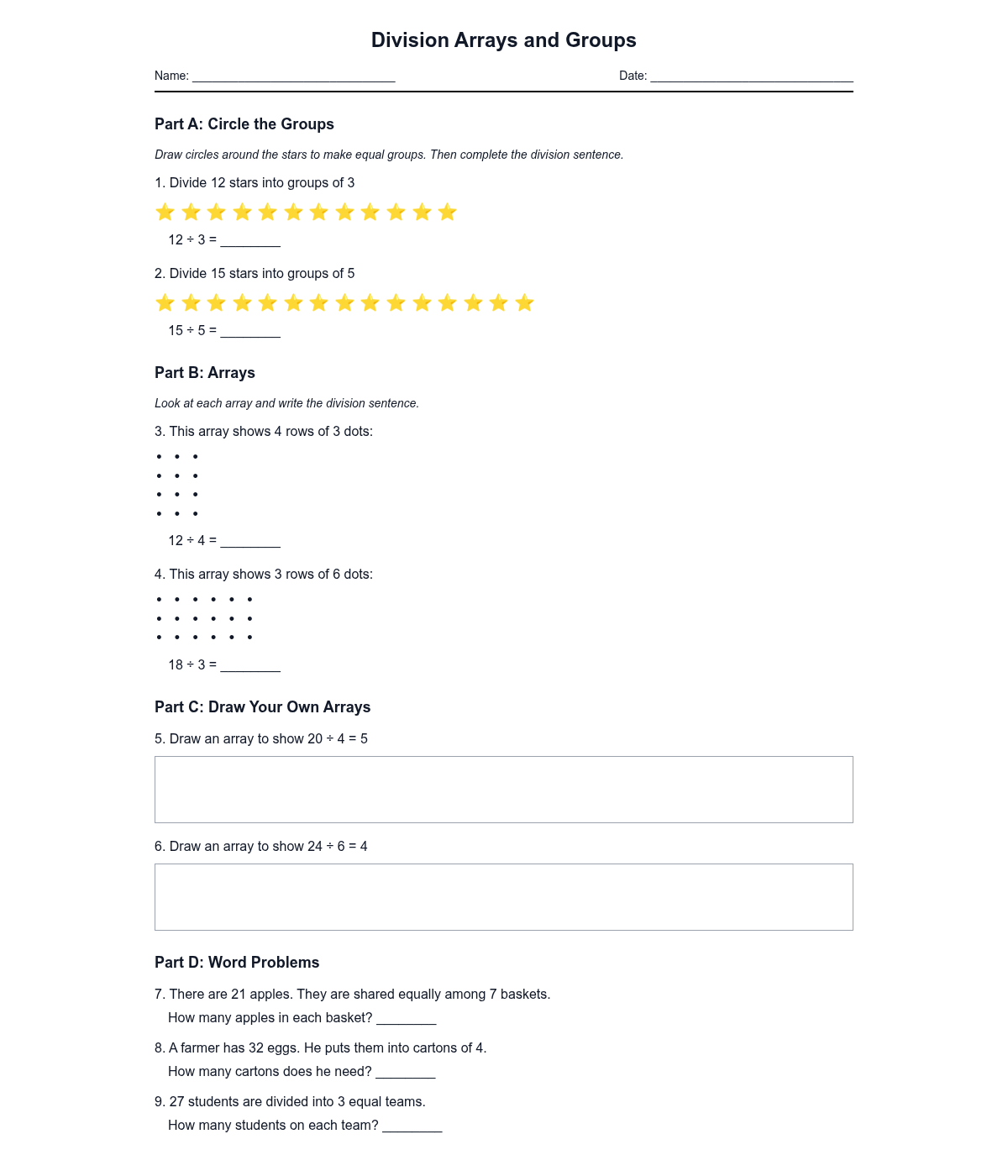 Division Arrays and Groups