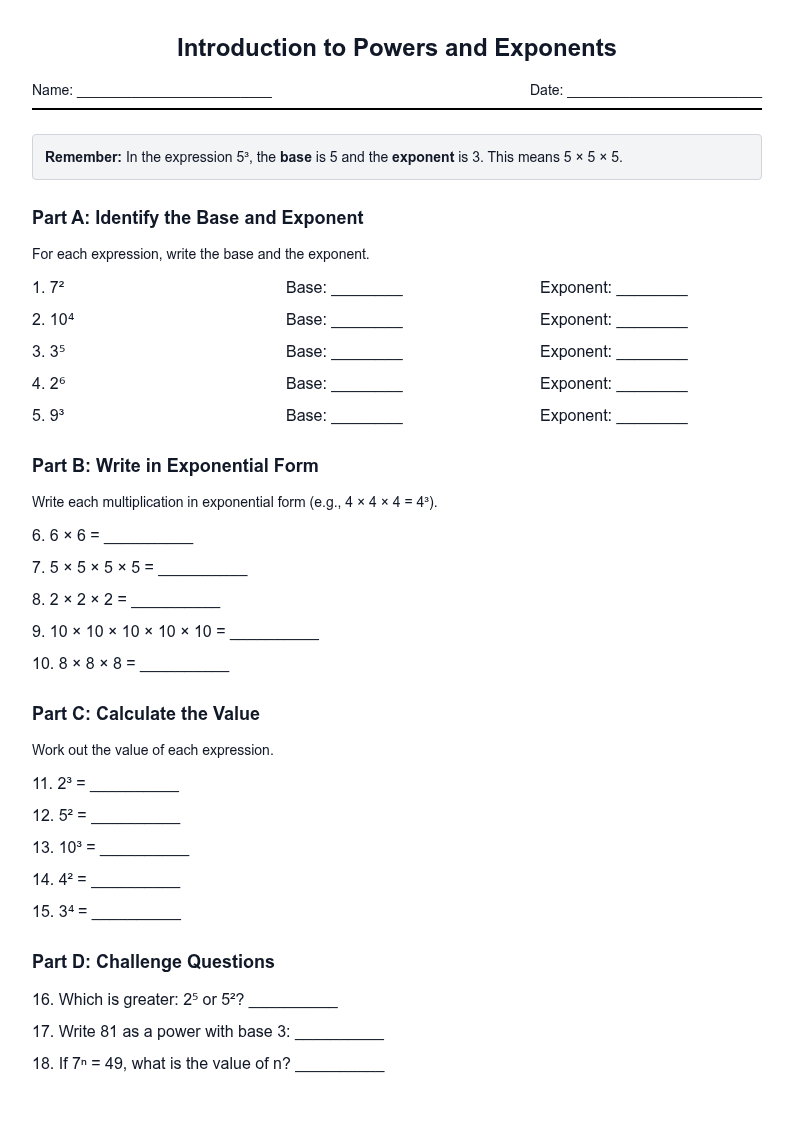 Introduction to Powers and Exponents