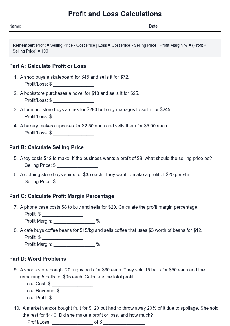 Profit and Loss Calculations
