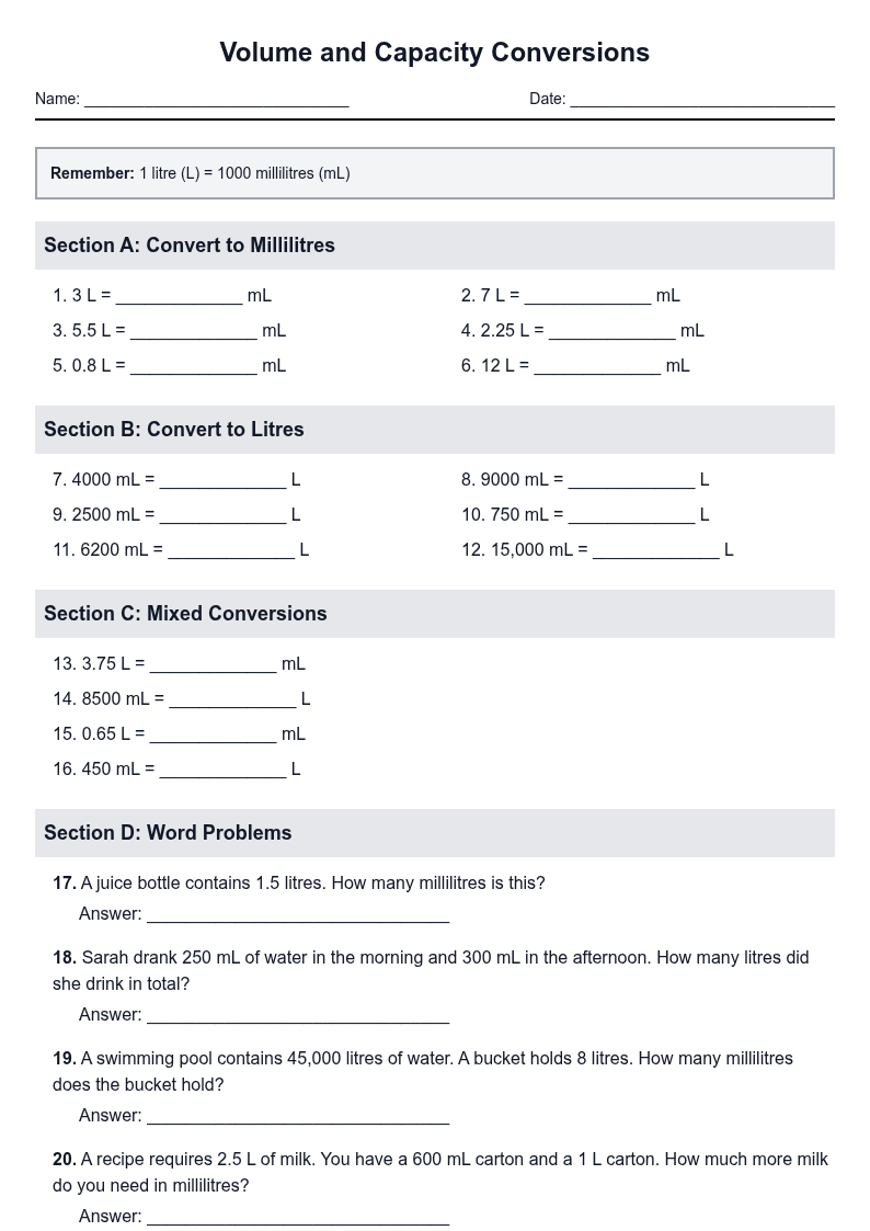 Volume and Capacity Conversions
