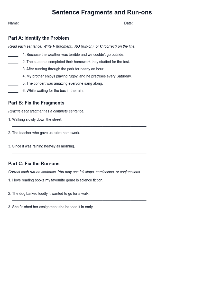 Sentence Fragments and Run-ons