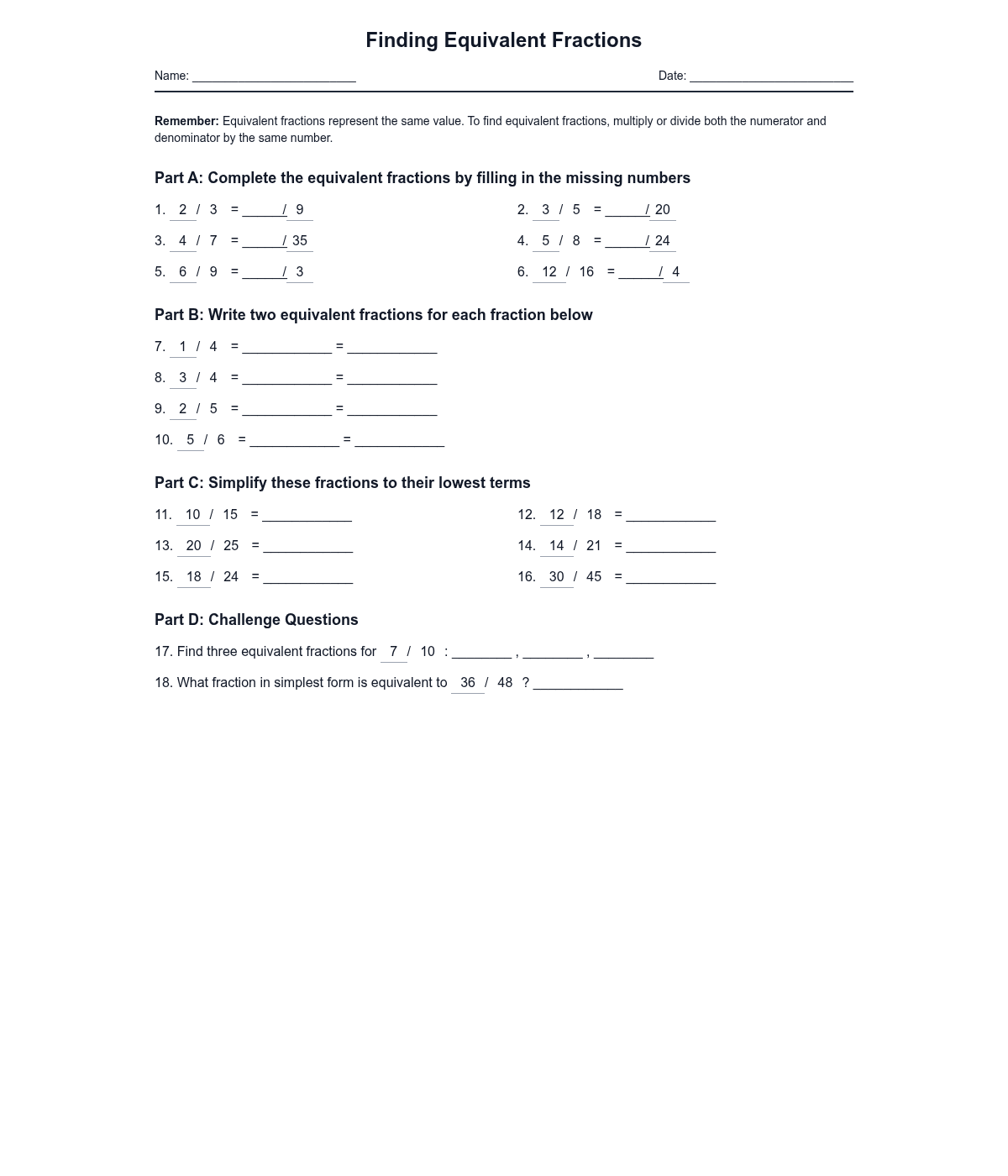 Finding Equivalent Fractions