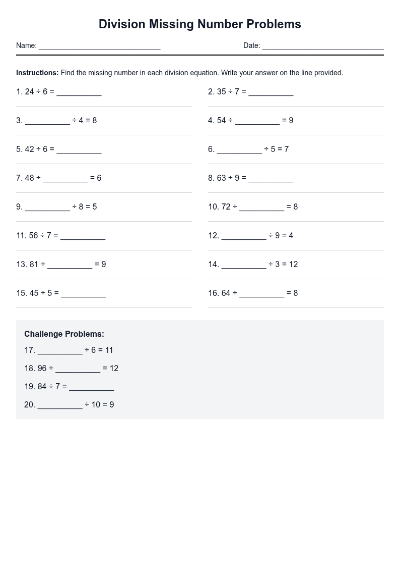 Division Missing Number Problems