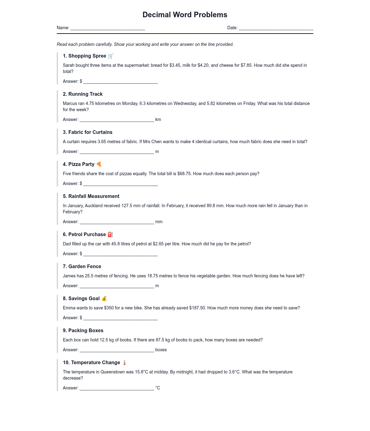 Decimal Word Problems