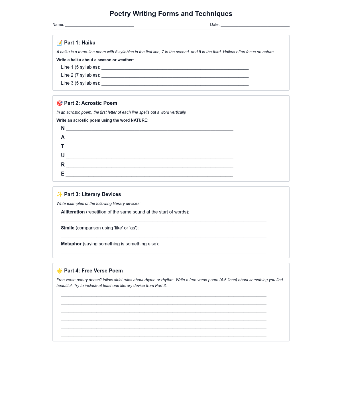 Poetry Writing Forms and Techniques