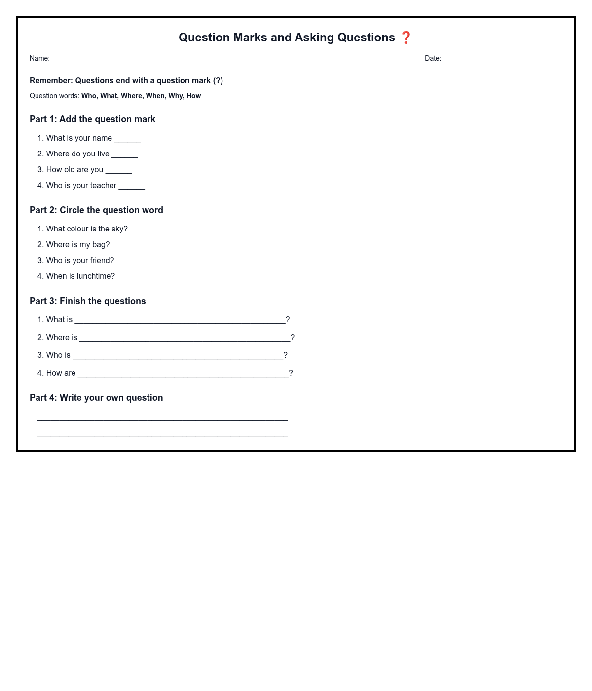 Question Marks and Asking Questions