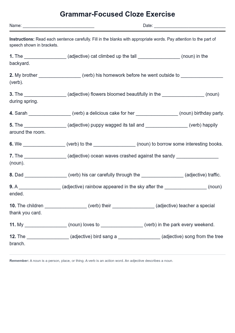 Grammar-Focused Cloze Exercise