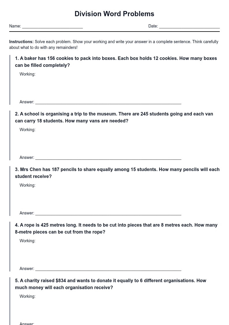Division Word Problems with Remainders