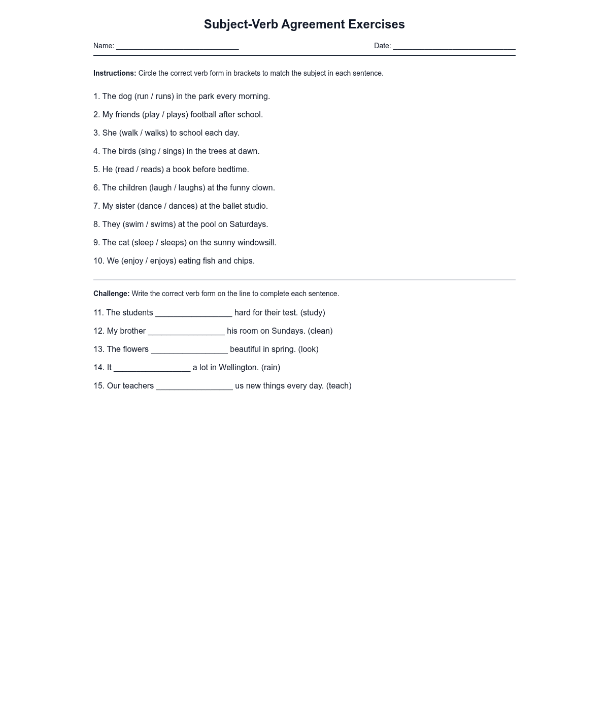 Subject-Verb Agreement Exercises