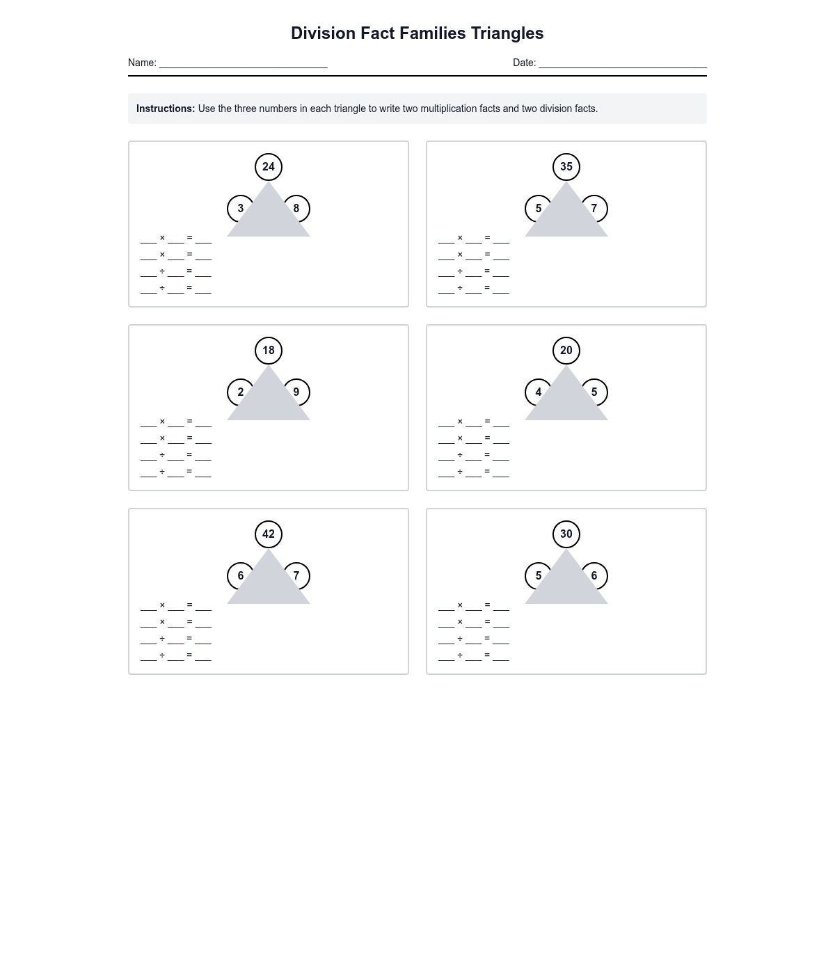 Division Fact Families Triangles