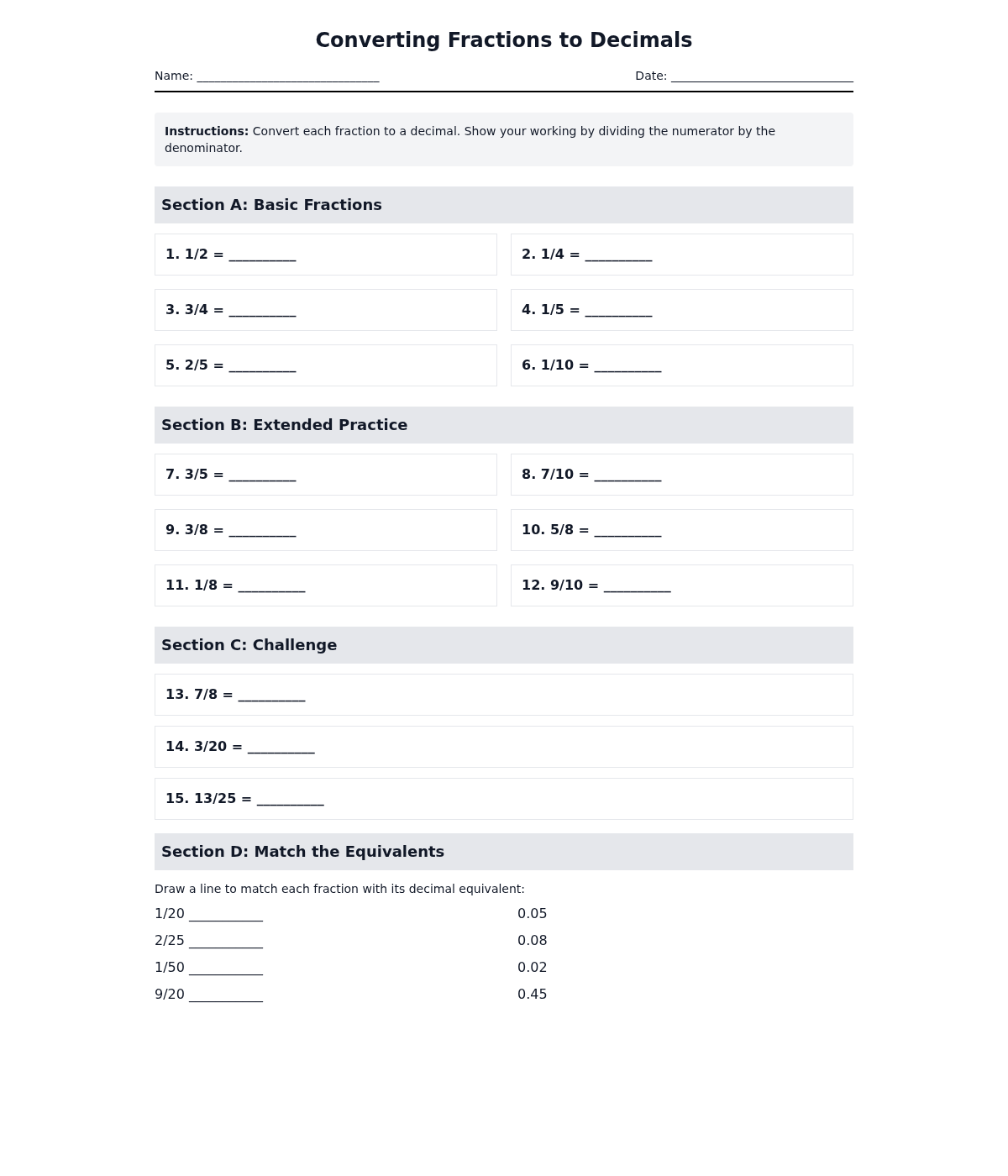 Converting Fractions to Decimals