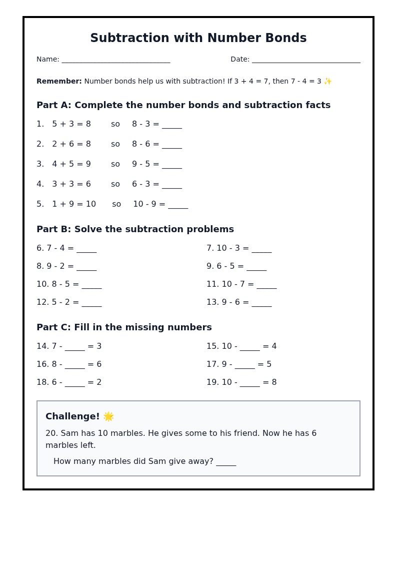 Subtraction with Number Bonds