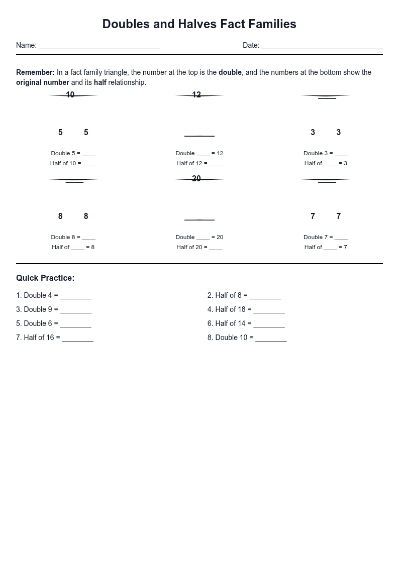 Doubles and Halves Fact Families
