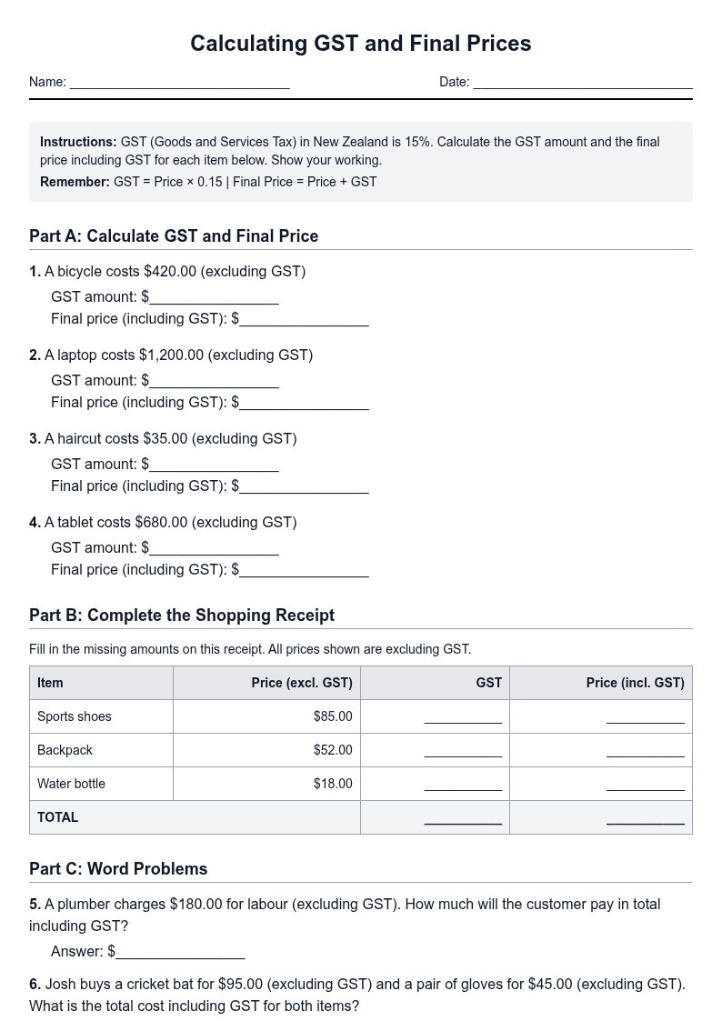 Calculating GST and Final Prices
