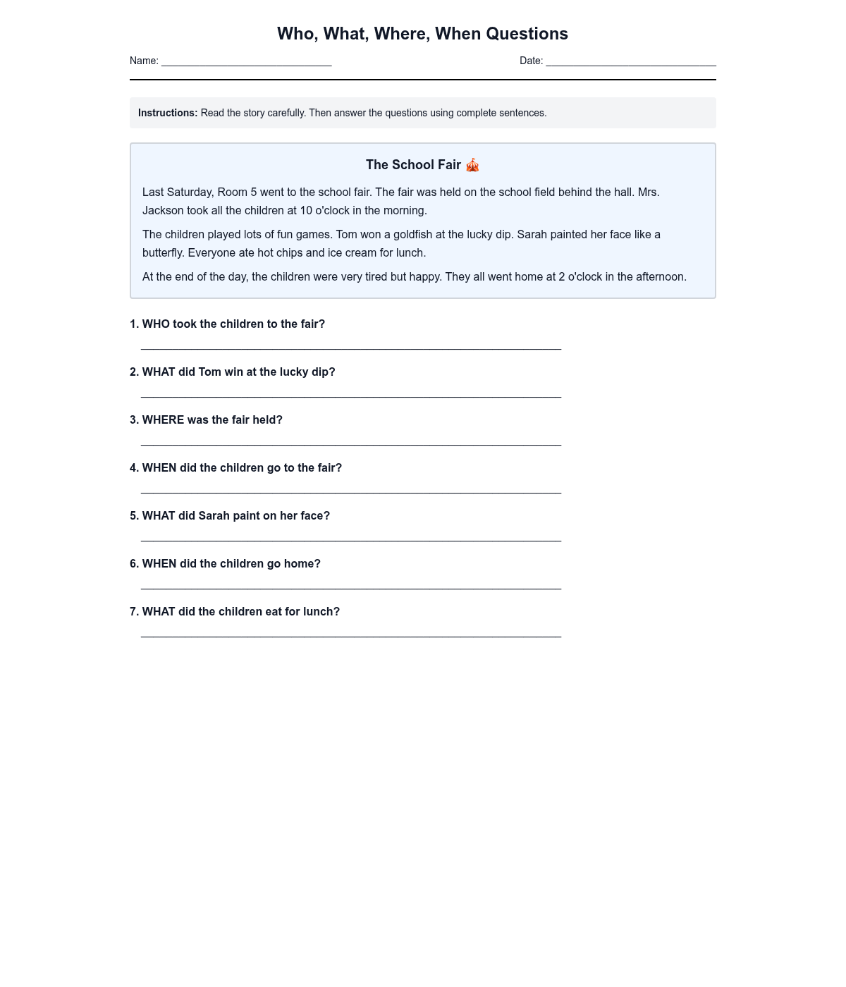 Who, What, Where, When Questions