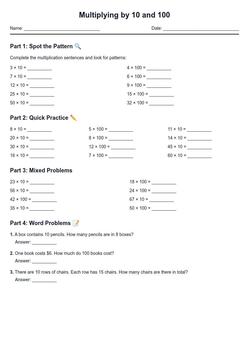 Multiplying by 10 and 100