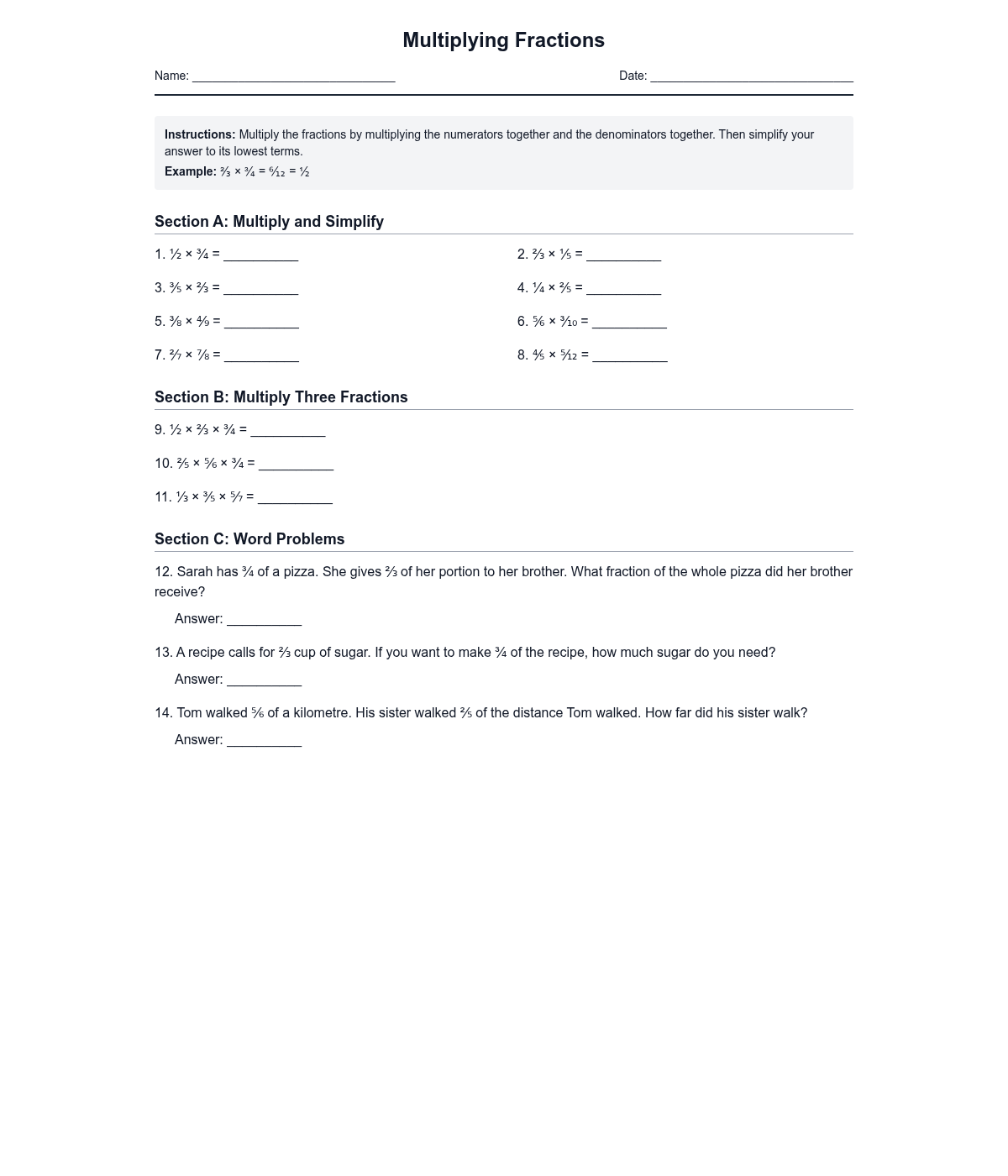 Multiplying Fractions