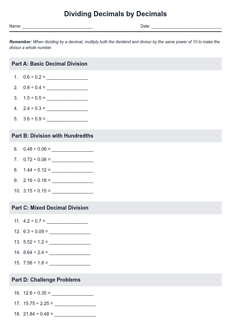 Dividing Decimals by Decimals