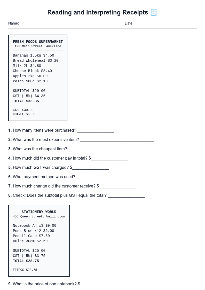 Reading and Interpreting Receipts