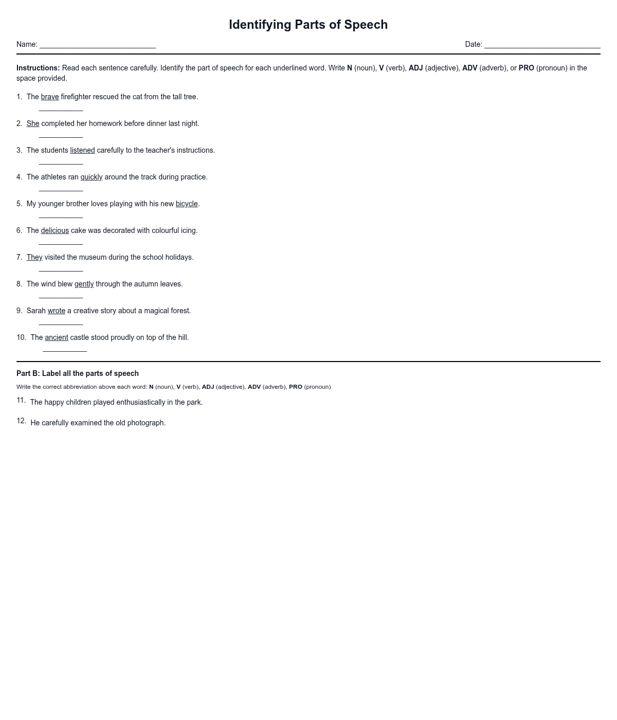 Identifying Parts of Speech