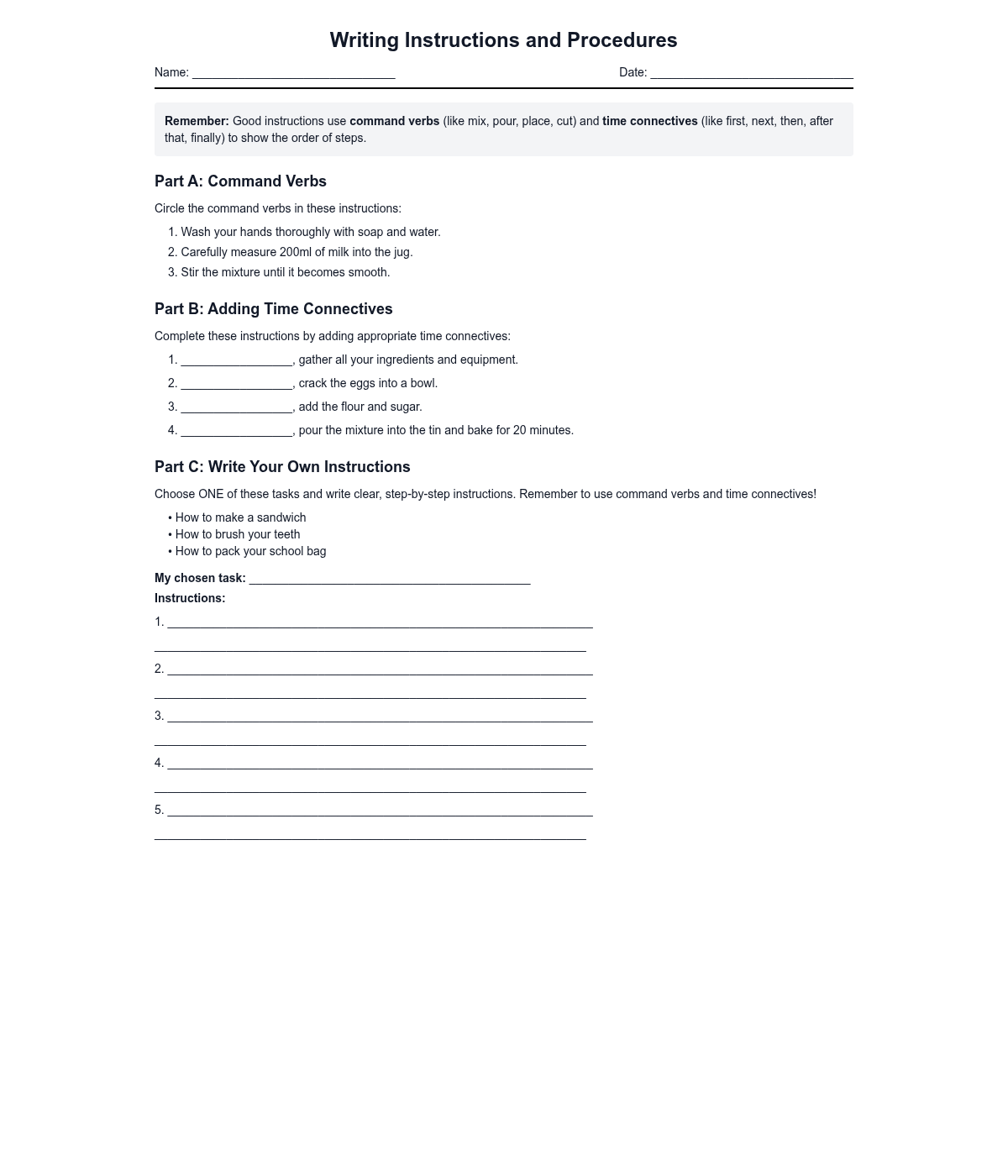 Writing Instructions and Procedures